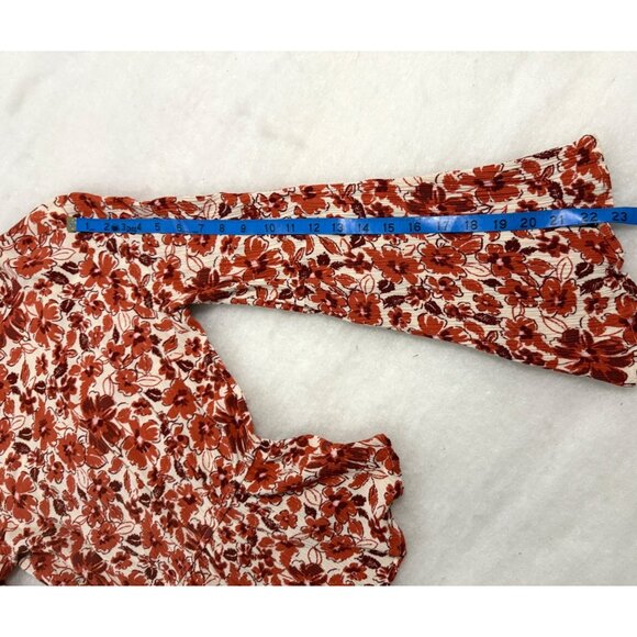 Floral Bell Sleeve Blouse S Andrée By Unit Open Back Rust Orange Cottage Fairy - Picture 9 of 11